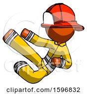 Poster, Art Print Of Orange Firefighter Fireman Man Flying Ninja Kick Left