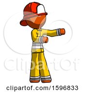 Orange Firefighter Fireman Man Presenting Something To His Left