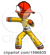 Poster, Art Print Of Orange Firefighter Fireman Man Martial Arts Punch Left