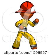 Poster, Art Print Of Orange Firefighter Fireman Man Martial Arts Defense Pose Right