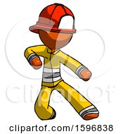 Poster, Art Print Of Orange Firefighter Fireman Man Karate Defense Pose Right