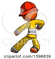 Poster, Art Print Of Orange Firefighter Fireman Man Karate Defense Pose Left