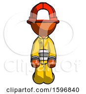 Poster, Art Print Of Orange Firefighter Fireman Man Kneeling Front Pose