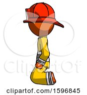 Poster, Art Print Of Orange Firefighter Fireman Man Kneeling Left