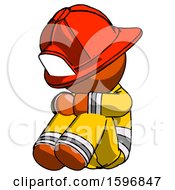 Poster, Art Print Of Orange Firefighter Fireman Man Sitting With Head Down Facing Angle Left