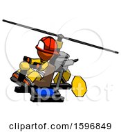 Poster, Art Print Of Orange Firefighter Fireman Man Flying In Gyrocopter Front Side Angle Top View