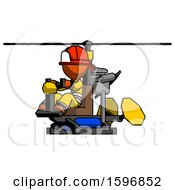 Poster, Art Print Of Orange Firefighter Fireman Man Flying In Gyrocopter Front Side Angle View