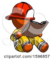 Orange Firefighter Fireman Man Reading Book While Sitting Down