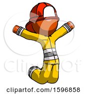 Poster, Art Print Of Orange Firefighter Fireman Man Jumping Or Kneeling With Gladness