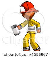 Poster, Art Print Of Orange Firefighter Fireman Man Begger Holding Can Begging Or Asking For Charity Facing Left