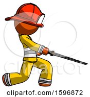 Poster, Art Print Of Orange Firefighter Fireman Man With Ninja Sword Katana Slicing Or Striking Something