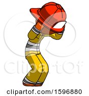 Orange Firefighter Fireman Man With Headache Or Covering Ears Turned To His Right