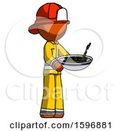 Poster, Art Print Of Orange Firefighter Fireman Man Holding Noodles Offering To Viewer