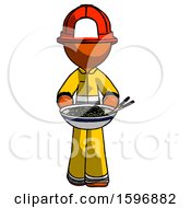 Poster, Art Print Of Orange Firefighter Fireman Man Serving Or Presenting Noodles