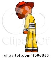 Poster, Art Print Of Orange Firefighter Fireman Man Depressed With Head Down Back To Viewer Left
