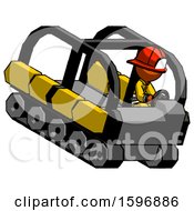 Poster, Art Print Of Orange Firefighter Fireman Man Driving Amphibious Tracked Vehicle Top Angle View