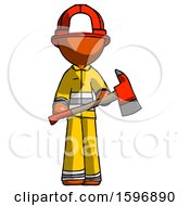 Poster, Art Print Of Orange Firefighter Fireman Man Holding Red Fire Fighters Ax