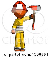 Poster, Art Print Of Orange Firefighter Fireman Man Holding Up Red Firefighters Ax