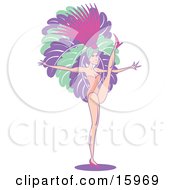 Female Vegas Showgirl Wearing Feathers Dancing While Entertaining A Casino Crowd Clipart Illustration
