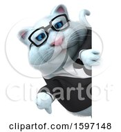 Clipart Of A 3d White Business Kitty Cat Holding A Thumb Down On A White Background Royalty Free Illustration