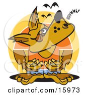 Werewolf Howling At The Moon While Bats Fly Above Clipart Illustration