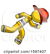 Poster, Art Print Of Yellow Firefighter Fireman Man Running While Falling Down