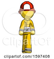 Poster, Art Print Of Yellow Firefighter Fireman Man Walking Front View