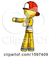 Poster, Art Print Of Yellow Firefighter Fireman Man Presenting Something To His Right