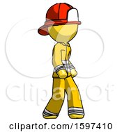 Yellow Firefighter Fireman Man Walking Turned Right Front View