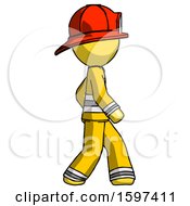Poster, Art Print Of Yellow Firefighter Fireman Man Walking Right Side View