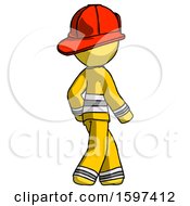 Poster, Art Print Of Yellow Firefighter Fireman Man Walking Away Direction Right View