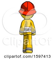 Poster, Art Print Of Yellow Firefighter Fireman Man Walking Away Back View