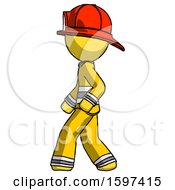 Poster, Art Print Of Yellow Firefighter Fireman Man Walking Left Side View