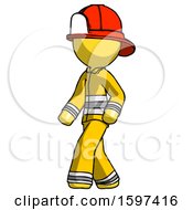Poster, Art Print Of Yellow Firefighter Fireman Man Man Walking Turned Left Front View