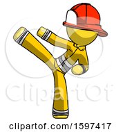Poster, Art Print Of Yellow Firefighter Fireman Man Ninja Kick Left