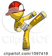 Poster, Art Print Of Yellow Firefighter Fireman Man Ninja Kick Right