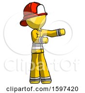 Poster, Art Print Of Yellow Firefighter Fireman Man Presenting Something To His Left