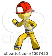 Poster, Art Print Of Yellow Firefighter Fireman Man Martial Arts Defense Pose Left