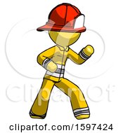 Poster, Art Print Of Yellow Firefighter Fireman Man Martial Arts Defense Pose Right