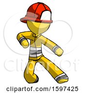Poster, Art Print Of Yellow Firefighter Fireman Man Karate Defense Pose Right