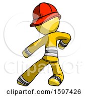 Poster, Art Print Of Yellow Firefighter Fireman Man Karate Defense Pose Left