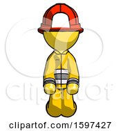 Poster, Art Print Of Yellow Firefighter Fireman Man Kneeling Front Pose