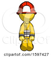 Yellow Firefighter Fireman Man Kneeling Front Pose