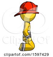 Yellow Firefighter Fireman Man Kneeling Right