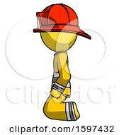 Poster, Art Print Of Yellow Firefighter Fireman Man Kneeling Left