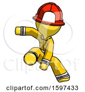 Poster, Art Print Of Yellow Firefighter Fireman Man Action Hero Jump Pose