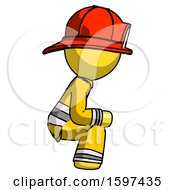 Poster, Art Print Of Yellow Firefighter Fireman Man Squatting Facing Right