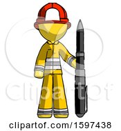 Poster, Art Print Of Yellow Firefighter Fireman Man Holding Large Pen