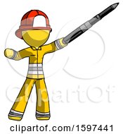 Poster, Art Print Of Yellow Firefighter Fireman Man Demonstrating That Indeed The Pen Is Mightier