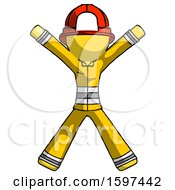 Poster, Art Print Of Yellow Firefighter Fireman Man Jumping Or Flailing